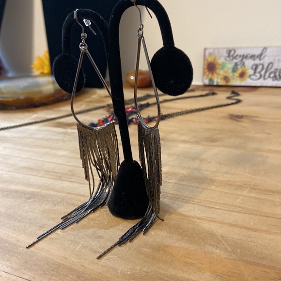 Not4 sale sold Bundle Gunmetal fringe boho long earrings - Picture 6 of 13